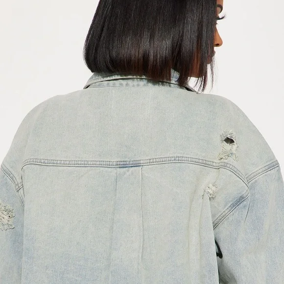 New Oversize  light  Blue Denim Jean Jacket - Picture 5 of 5